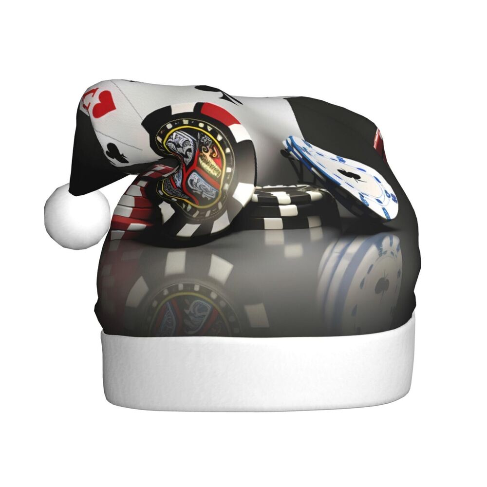 9543 Playing Poker Cardsga Santa Hat - Cozy Adult Plush Christmas Beanie